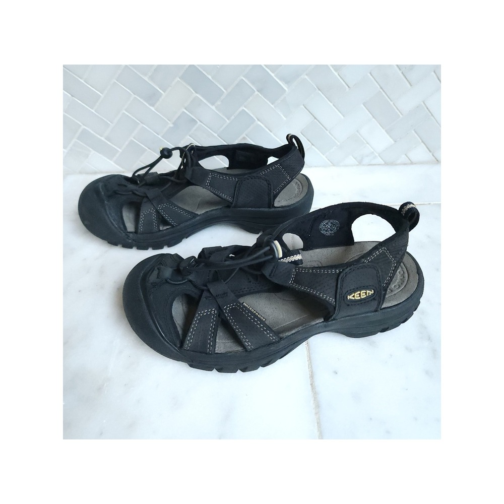 Keen Venice Sports Sandals Women 8 Black Leather Waterproof Hiking Performance